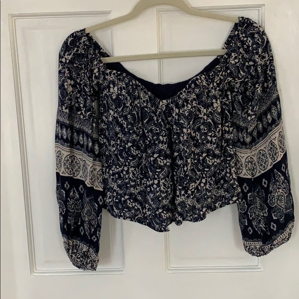 Blue and white multi crop top.